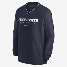 The Penn State Nittany Lions Sideline Windshirt features a water-repellent exterior and a soft, warm interior for inclement weather. A bungee cord at the hem and 2 front pockets add functionality to this team-inspired piece. Nike Long Sleeve Windbreaker For Sports Events, Navy Functional Long Sleeve Windbreaker, Navy Long Sleeve Waterproof Windbreaker, Functional Navy Long Sleeve Windbreaker, Functional Navy Windbreaker, Penn State Cricut Projects, Penn State Volleyball, Penn State Crewneck, Penn State Basketball