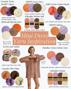 an advertisement for yarns and crochets with the words,'mini dress yarn inspiration