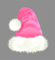 a pink santa hat with white pom - poms