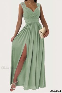 Olivia Mark - Solid Color V-Neck Formal Evening Gown with Waist Pleats, Sleeveless, Backless, and Floor-Length Design Homewear Dress, Backless Evening Gowns, Open Back Maxi Dress, Deep V Neck Dress, Basic Skirt, Halter Gown, Maxi Dress Pattern, High Waist Dress, Backless Maxi Dresses