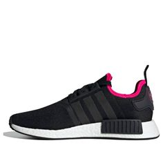 adidas NMD R1 Core Black Marathon Running Shoes/Sneakers Black Running Shoes With Boost Midsole, Black Sportswear Running Shoes With Boost Midsole, Black Sporty Sneakers With Shock Absorption, Adidas Sneakers With Boost Midsole For Sports Season, Black Sneakers With Shock Absorption For Sports, Black Sneakers With Shock Absorption For Athletic Fit, Black Running Shoes For Streetwear, Black Training Sneakers, Black Synthetic Sportswear Sneakers