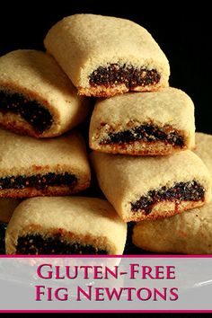 a pile of gluten - free fig newtons sitting on top of a white plate