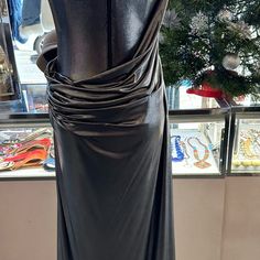 Gorgeous Custom Made Metallic Gun Metal Strapless Gown With Built In Corset And Extremely Flattering Front And Back Ruching Effect Pre-draped Maxi Dress For Prom Evening, Pre-draped Evening Dress For Prom Season, Pre-draped Evening Dress For Gala Party, Pre-draped Fitted Bodice Evening Dress For Party, Pre-draped Party Evening Dress, Formal Strapless Pre-draped Evening Dress, Pre-draped Fitted Evening Dress, Strapless Pre-draped Evening Dress, Elegant Ruched Evening Dress For Gala