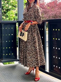 Women Spring/Fall Leopard Urban Polyester Daily Regular Fit X-Line Pocket Stitching No Shirt Dresses Shirt Dress Maxi, Dresses With Vans, Pocket Stitching, Dress Name, Elegant Sweater, Fitted Maxi Dress, Leopard Fashion, Fashion Catalogue, Urban Dresses