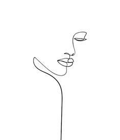 a line drawing of a woman's face with one eye open and the other half closed