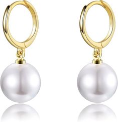 PRICES MAY VARY. 【TOP QUALITY】These gold pearl drop earrings with 12mm white pearl. Pearls are lab-created, made from Mother of Pearl. They are covered with natural nacre, giving them a brilliant glow. The metal part is made of copper and S925 silver, which is harmless to health. Our elegant pearl drop earrings are suitable for almost all ears. 【DESIGN】These pearl dangle studs earrings with posts featuring a beautiful pearl dangle are the perfect combination of trendy and classic. Pearl is a ele White Round Hoop Earrings With Lever Back, White Stone Jewelry, Jewelry For Wedding, Earrings Pearl Drop, Pearl Drop Earrings Gold, Tory Burch Earrings, Gemstone Hoop Earrings, Silver Pearl Earrings, Pearl Dangle Earrings