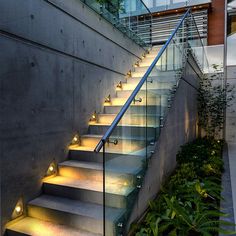 a set of stairs with lights on them