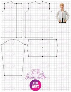 the front and back view of a doll's shirt pattern, with instructions to make it