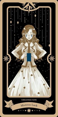 a tarot card with an image of a woman in a dress and coat on it