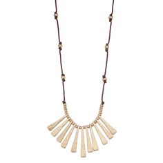 "For style that makes a statement, accessorize with this Bella Uno linear frontal necklace. For style that makes a statement, accessorize with this Bella Uno linear frontal necklace. Drop length: 1.32 in. Chain length: 18 in. Extender length: 3 in. Chain type: cord Metal: zinc Plating: gold tone Finish: worn Nickel free Packaging: decorative card Size: 18"". Gender: female. Age Group: adult." Metal Choker Necklace With Dangling Beads, Adjustable Beaded Metal Layered Necklace, Metal Beaded Necklace With Adjustable Chain, Adjustable Chain Metal Necklace, Adjustable Metal Bib Necklace, Adjustable Metal Bib Necklaces, Adjustable Metal Necklace With Dangling Beads, Adjustable Brass Beaded Necklaces, Adjustable Long Metal Beaded Necklace