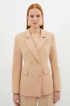 A Sculptural Rendition Of The Classic Blazer, This Piece Offers Endless Sophistication. Sharp Tailoring And Double-Breasted Buttons Create A Cinched Silhouette, While Classic Notched Lapels And Flap Pockets Add A Traditional Touch. Style This Blazer With Co-Ordinating Tailored Trousers For A Powerful Ensemble, Or Size Up For A Contemporary, Oversized Aesthetic.Notched Collardouble Breastedtailored Tailored Jacket Women, Petite Wedding Guest Dresses, Oversized Aesthetic, Outfits Petite, Petite Coat, Plus Size Coats, Fall Outfits For Work, Classic Blazer, Women's Jackets