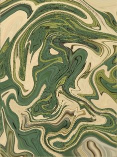 an abstract painting in shades of green, beige and white with wavy lines on it