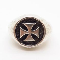 925 Sterling Vintage Maltese Cross Hammered Finish Solid Signet Ring Size 10 1/4 Symbolic Stamped Sterling Silver Signet Ring, Symbolic Sterling Silver Stamped Signet Ring, Symbolic Stamped Signet Ring In Sterling Silver, Antique Silver Signet Ring For Commemoration, Stamped Sterling Silver Signet Ring, Silver Stamped Symbolic Signet Ring, Classic Silver Cross Rings, Classic Silver Cross-shaped Rings, Silver Symbolic Stamped Signet Ring