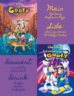 the disney movie posters are shown in three different colors and font styles, each with their own character's name