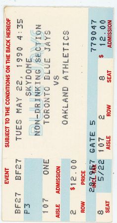 an old concert ticket from the late 1970's, with red and blue stripes