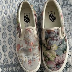 Beautiful Slip On Vans Sneakers, Never Worn, Without Box. I Have Bought The Wrong Size And Can’t Return. Shoes Are New, Never Worn. They Are Unisex, Size 9 Men’s And 10.5 Women’s, 27 Cm Insole. Vans Floral Print Sneakers For Summer, Vans Floral Print Summer Sneakers, Painted Vans Slip On, Painted Vans, Slip On Vans, Skater Shoes, Vans White, Shoes Vans, Vans Slip On