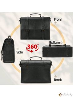 Bird in Bag - Vintage Leather Waterproof Briefcase Laptop Bag Portable Rectangular Cases For Business, Rectangular Portable Business Case, Business Portable Rectangular Case, Portable Black Rectangular Briefcase, Modern Waterproof Business Bag, Waterproof Satchel Bag For Everyday Use, Everyday Waterproof Satchel Bag, Waterproof Rectangular Shoulder Bag For Business, Black Rectangular Luggage Sleeve Bag