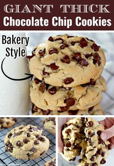 giant thick chocolate chip cookies with text overlay