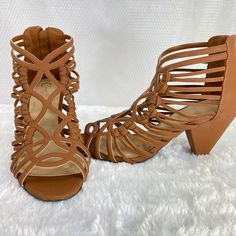 New! C Comfort Strappy Sandal With 3" Heel Zipper Back At Heel Color: Rich Tan Gold Hardware Padded Insole And Nicely Padded Heel Tag Still On Sole / Unworn A Few Minor Scuffs On Heel Spring Ankle Strap Heels With Zipper Closure, Spring Sandals With Zipper Closure, Spring Ankle-high Heels With Zipper Closure, Spring Ankle-high Heels With Zipper, Ankle-high Heels With Zipper Closure For Spring, Spring Ankle Strap Sandals With Zipper, Spring Synthetic Heels With Zipper Closure, Teva Original Sandal, Tan Strappy Sandals