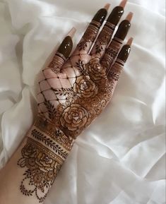 a henna on someone's hand with flowers