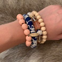 Purchased And Never Worn. Too Bulky For Me. Everyday Blue Jewelry For Spring, Elegant Blue Bracelets For Spring, Blue Casual Jewelry For Spring, Casual Blue Jewelry For Spring, Plunder Jewelry, Beaded Bangles Bracelets, Brown Leather Bracelet, Chunky Bracelets, Bead Bangles