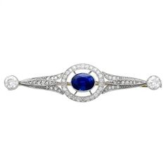 Antique 1.25Ct Sapphire 2.34Ct Diamond and Platinum Brooch Circa 1925 For Sale at 1stDibs Classic Diamond Brooch With Gemstones, Classic Diamond Gemstone Brooches, Halo Style, Antique Brooches, Diamond Brooch, European Cut Diamonds, Sapphire Jewelry, Diamond Jewellery, Dream Jewelry