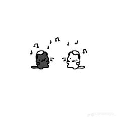 an image of two cats that are in the same room with music notes coming out of their ears