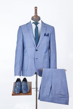 Blue Linen Suit For Work, Blue Linen Suit For Workwear, Semi-formal Slim Fit Linen Suits, Blue Linen Suits For Spring, Blue Linen Suit For Spring, Blue Linen Suits For Business Casual, Slim Fit Linen Suits For Business, Slim Fit Linen Business Suits, Spring Blue Linen Suit