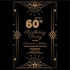 a black and gold 60th birthday party with an art deco design on the front cover