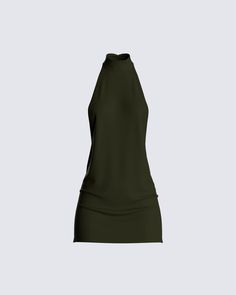 You’ll be the scandal of the night in this mini dress 😈 they won't want you out of their sight 👀 Halter Turtle Neck Dress, Olive Mini Dress, Cute Going Out Dresses, Dark Luxury Outfits, Dark Green Dresses, Diner Outfits, Green And White Outfit, Dresses For Night Out, Night Out Dresses