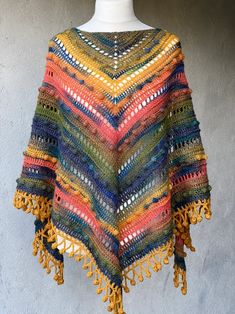 Bohemian Crochet Gradient Shawl / Triangular Multicolored Wool - Etsy Estonia Handmade Shawl For Winter Festival, Handmade Yarn Shawl For Winter, Bohemian Shawl With Crochet Lace, Bohemian Knitted Shawl, Crochet Yarn Shawl For Fall, Handmade Multicolor Shawl For Festival, Bohemian Crochet Shawl In Acrylic Yarn, Multicolor Yarn Shawl For Fall, Bohemian Hand Knitted Shawl In Acrylic Yarn