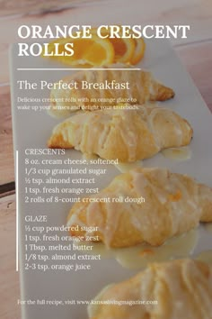 orange crescent rolls on a white plate with text describing how to make an orange croissant