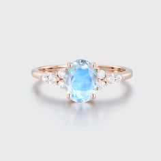 Oval Shaped Moonstone Engagement Ring In 14k Rose Gold Women Bridal Promise Anniversary Gift June Gemstone, Moonstone Wedding Ring, Bridal Proposal, Moonstone Engagement, Side Stone Engagement Ring, Moonstone Engagement Ring, Bridal Engagement Rings, Rose Gold Wedding, Affordable Jewelry