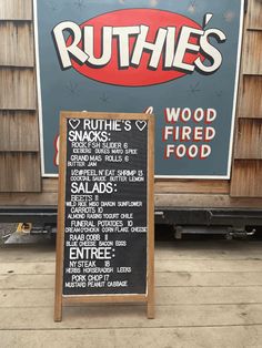 the sign for ruth's wood fired food