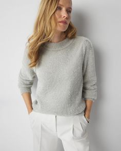 Tinsel Trim Sweater | White House Black Market Tailor Shop, Tailored Dress, White Sweaters, Christmas Outfit, Black House, White House Black Market, Color Pop, Trim, Black And White