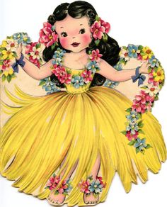 Vintage Birthday Card from Hawaii Birthday Card Illustration, Ideas Birthday Card, Hawaiian Girl, Vintage Holiday Cards, Grass Skirt, Birthday Vintage, Vintage Card