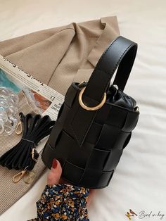 BirdinBag - Compact Braided Bucket Bag with Stylish Design Handheld Bucket Bag With Removable Pouch, Handheld Bags With Braided Handles, Chic Handheld Pouch With Adjustable Strap, Black Bucket Bag As Fashion Accessory, Detachable Handle Bucket Shoulder Bag, Style Minimalist, Bag Bag, Stylish Design, Bucket Bag