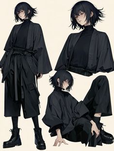 an anime character is dressed in black