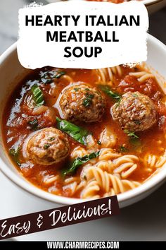 A cozy bowl of Hearty Italian Meatball Soup made with seasoned meatballs simmered in rich tomato broth, colorful vegetables, and pasta. Perfect comfort food that highlights classic Italian flavors, using 1 image. Best Italian Soup Recipes, Stovetop Meatballs, Italian Meatball Soup, Juicy Meatballs, Italian Soup Recipes, Meatball Soup Recipes, Italian Meatball, Tender Meatballs, Spicy Meatballs