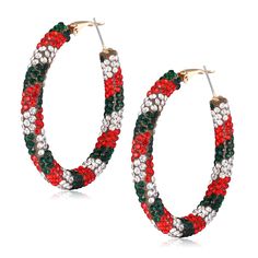 PRICES MAY VARY. Tiny studs shimmer along these medium sized hoop earrings with a unique christmas colored rhinestone encrusted finish. Rhinestones twist round the entire earring to create a stunning finish. Lightweight and comfortable to wear. The gloria is that friend you call when you want to dance the night away. She's always up for a little more fun, and a lot more sparkle! Glitter Textured Christmas Hoop Earrings was made of resin rhinestone wrapped alloy hoops to make it a statement piece Hoop Dangle Earrings, Glitter Earrings, Tiny Studs, Earrings Bohemian, Earrings Hoop, Velvet Pouch, Glitter Christmas, Christmas Gifts For Women, Great Christmas Gifts