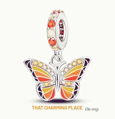 Stunning orange and yellow butterfly charm for bracelet made from high-quality sterling silver,  comes with velvet gift pouch,  gift wrapping is also available at checkout.   Build your own unique charm bracelet with the array of charms available in my store  All our charms are compatible with pandora bracelet , can also be used as a pendant  As always thanks for viewing 🤍 Butterfly Charm Bracelet As A Gift, Butterfly Charm Bracelet Gift, Butterfly Charm Bracelet As Gift, Yellow Jewelry With Butterfly Charm For Gift, Yellow Butterfly Jewelry Gift, Orange Cubic Zirconia Jewelry Gift, Orange Cubic Zirconia Jewelry For Gift, Orange Cubic Zirconia Jewelry As A Gift, Orange Butterfly Jewelry Gift