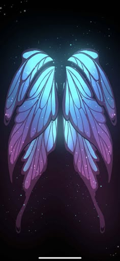 a blue and purple butterfly wings with stars in the background