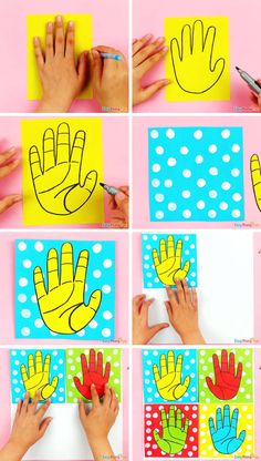 the steps to make handprints on paper