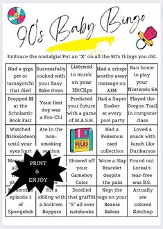 a baby shower game with words and pictures on it