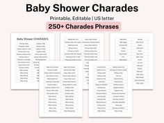 printable baby shower chart for the us letter 250 + charides phrases with instructions