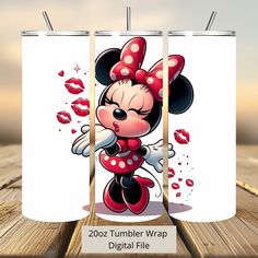 the tumbler wrap is designed to look like minnie mouse