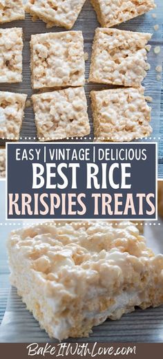 rice krispies treats with text overlay that reads easy vintage delicious best rice krispies treats