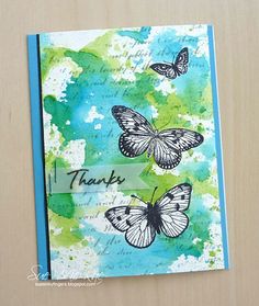 a close up of a card with two butterflies on it and the words thank written in cursive writing