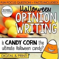 an advertisement for halloween writing with candy corn