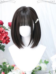 This price is for a wig only, others are not included. Hair Color:BlackHair Length:Shoulder LengthWig Bangs:Air Bangs / Wispy BangsWig Details:Natural Top / Net Closed Wefted Cap Construction / StraightSizeFree SizeHair Length30-35 Cute Short Wigs, Short Hair Shoulder, Short Hair Wig Styles, Short Hair With Bangs Ideas, Short Hairstyle With Bangs, Short Hair Styles Shoulder Length, Bangs Wispy, Wig Short Hair, Pretty Hair Cuts